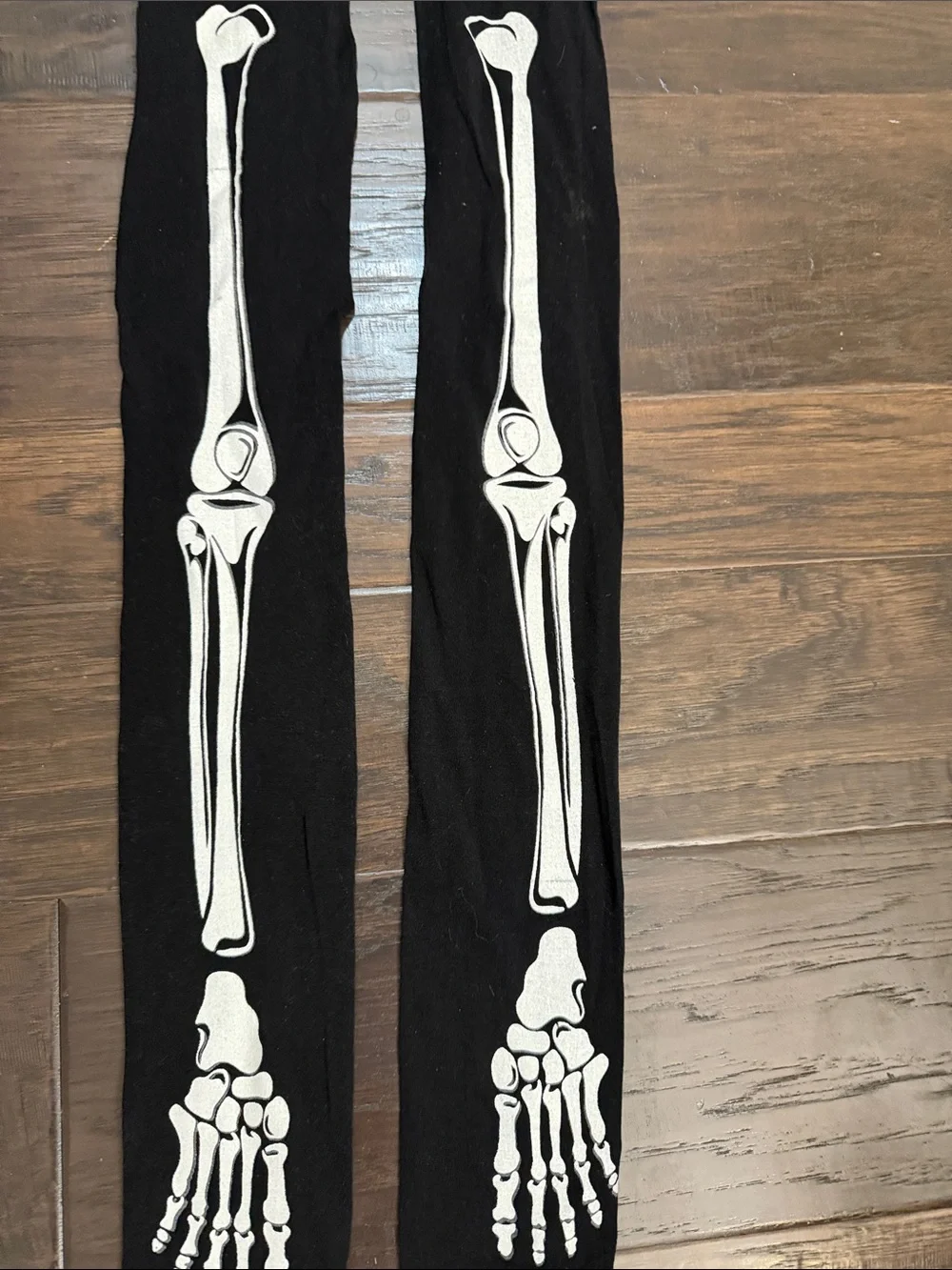 Costume Tights with White Skeleton Bone Print Glow in the dark Halloween